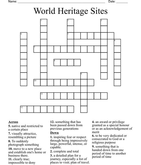 world heritage site crossword.